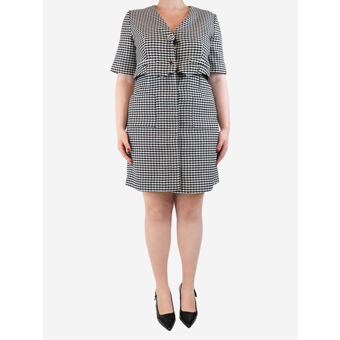 Black and white houndstooth midi dress main product photo