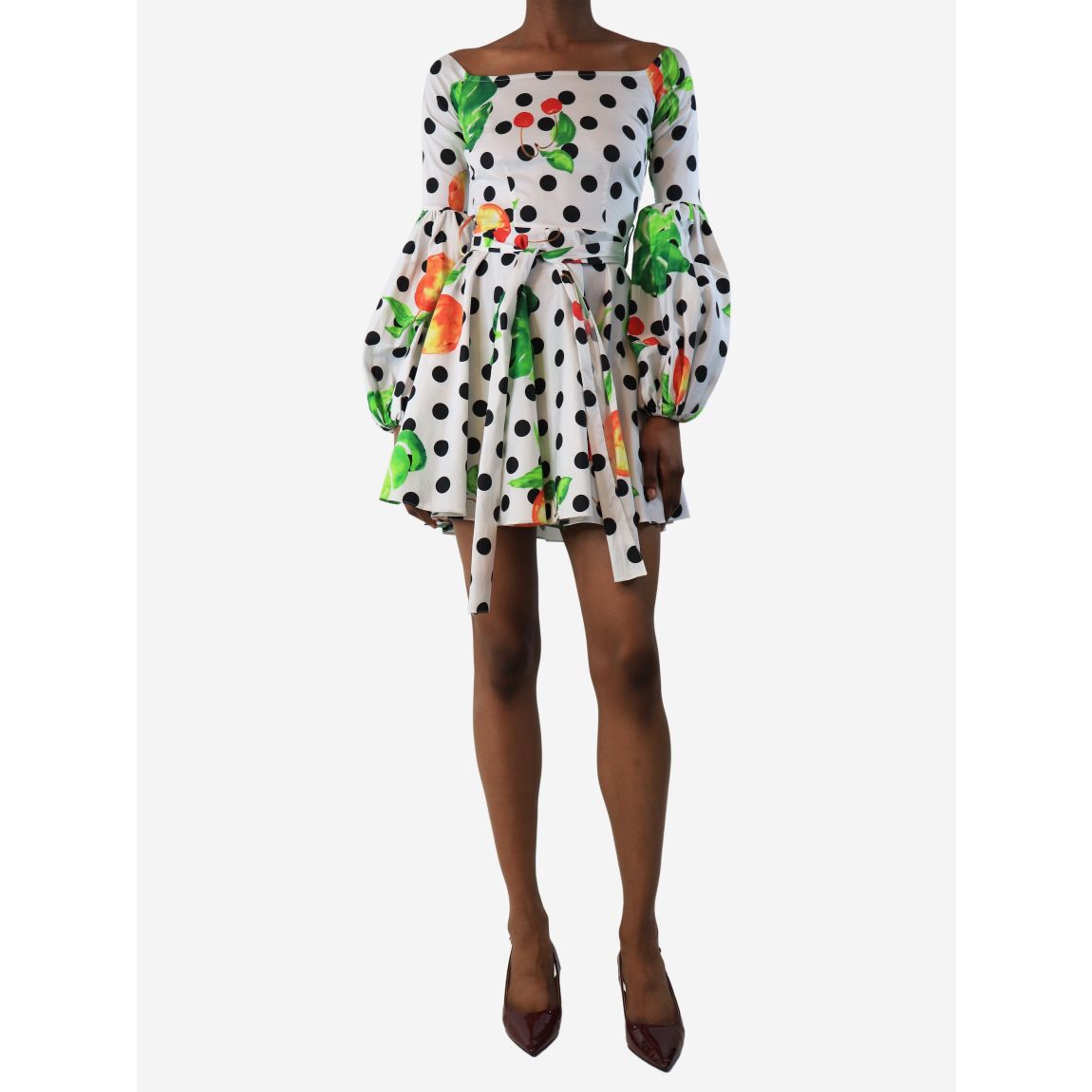 Black & white polka dot fruit mini dress main product photo