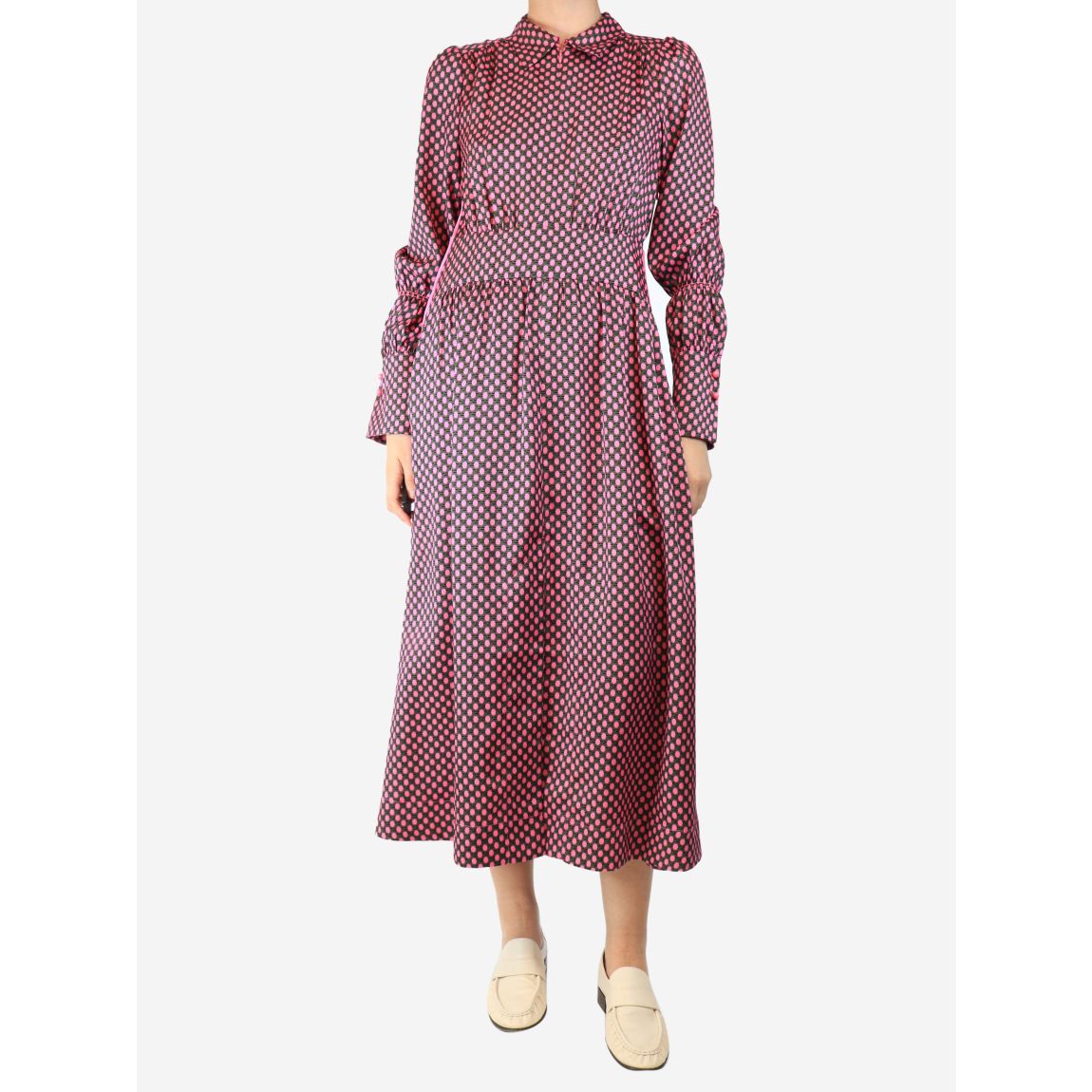 ME + EM Pink and green polka dot long sleeve maxi dress main product photo