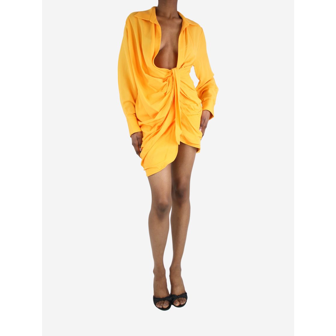 Orange gathered shirt dress main product photo
