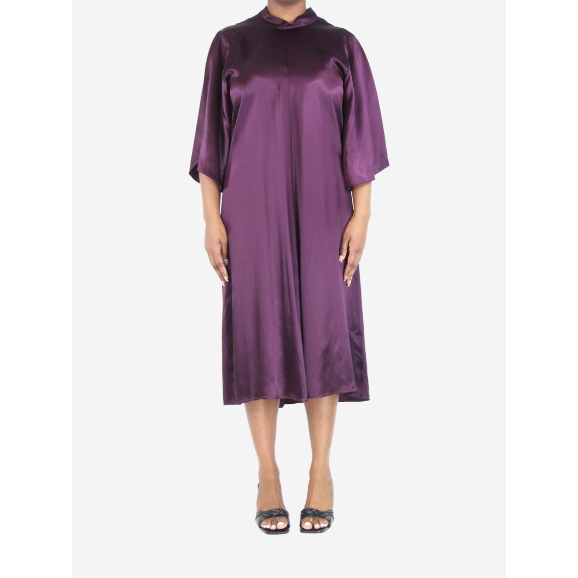 Purple wide-sleeved satin midi dress main product photo