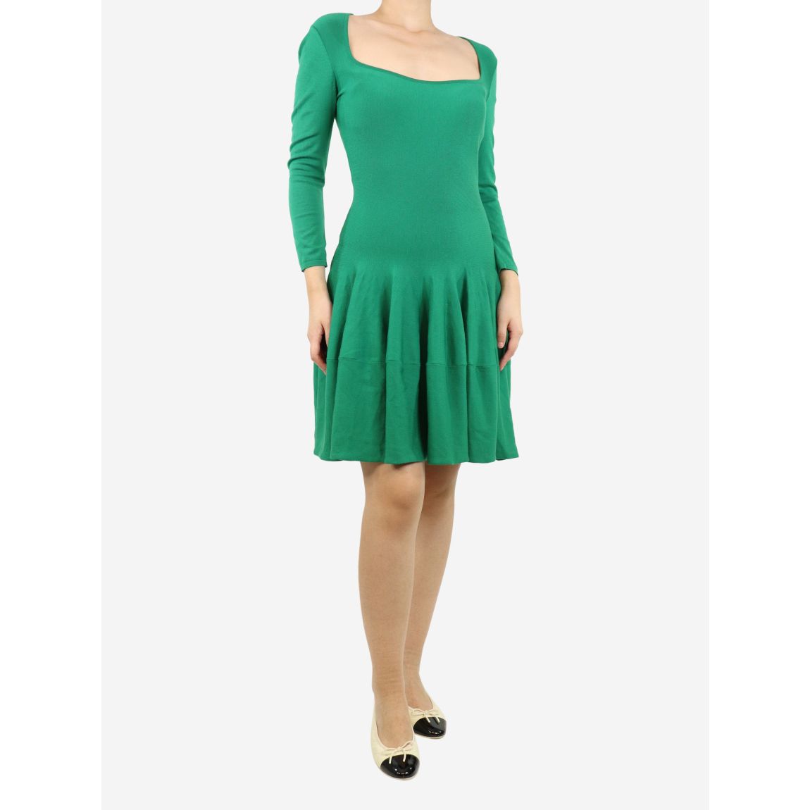 Green knitted long-sleeved mini dress main product photo
