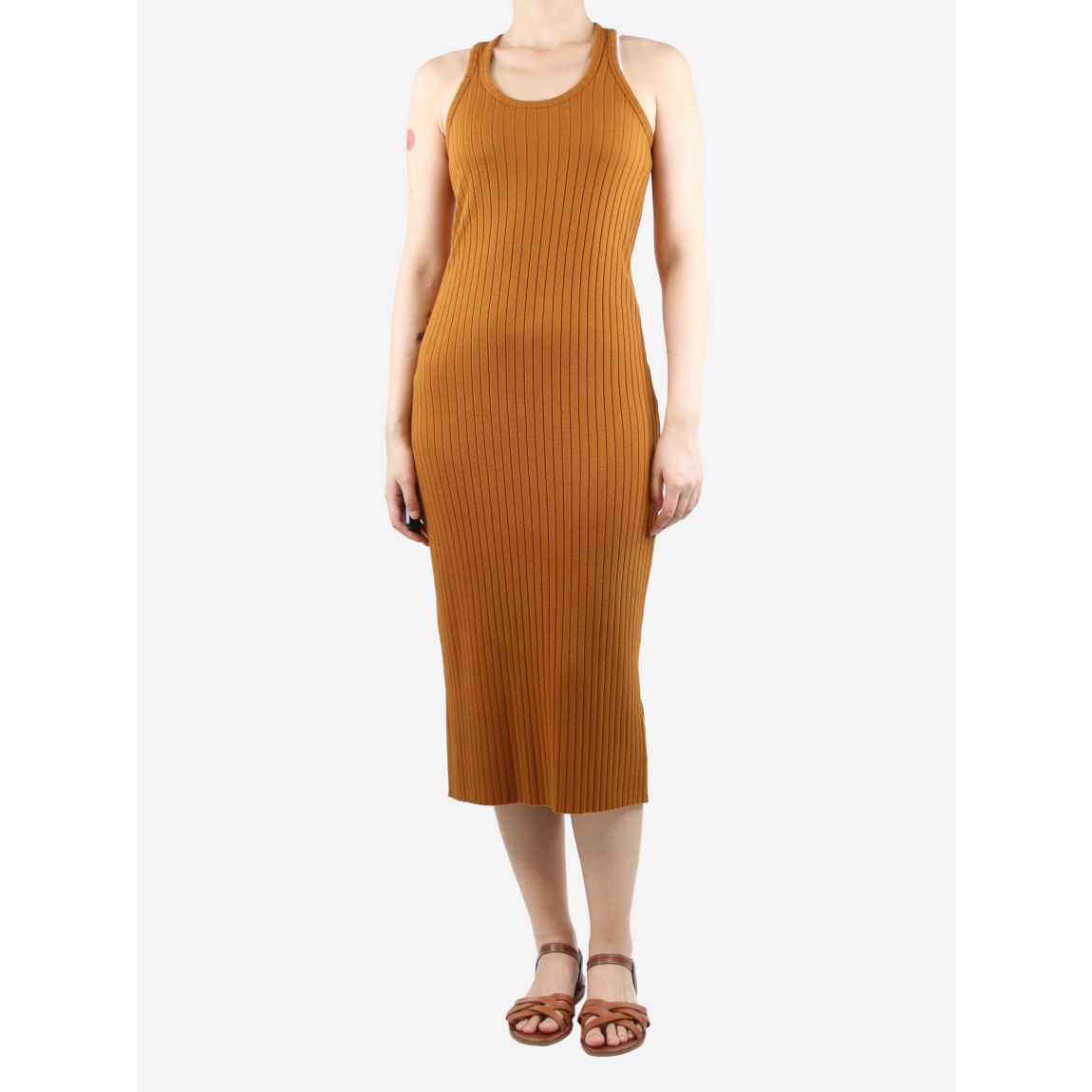 Rust brown ribbed tank dress main product photo