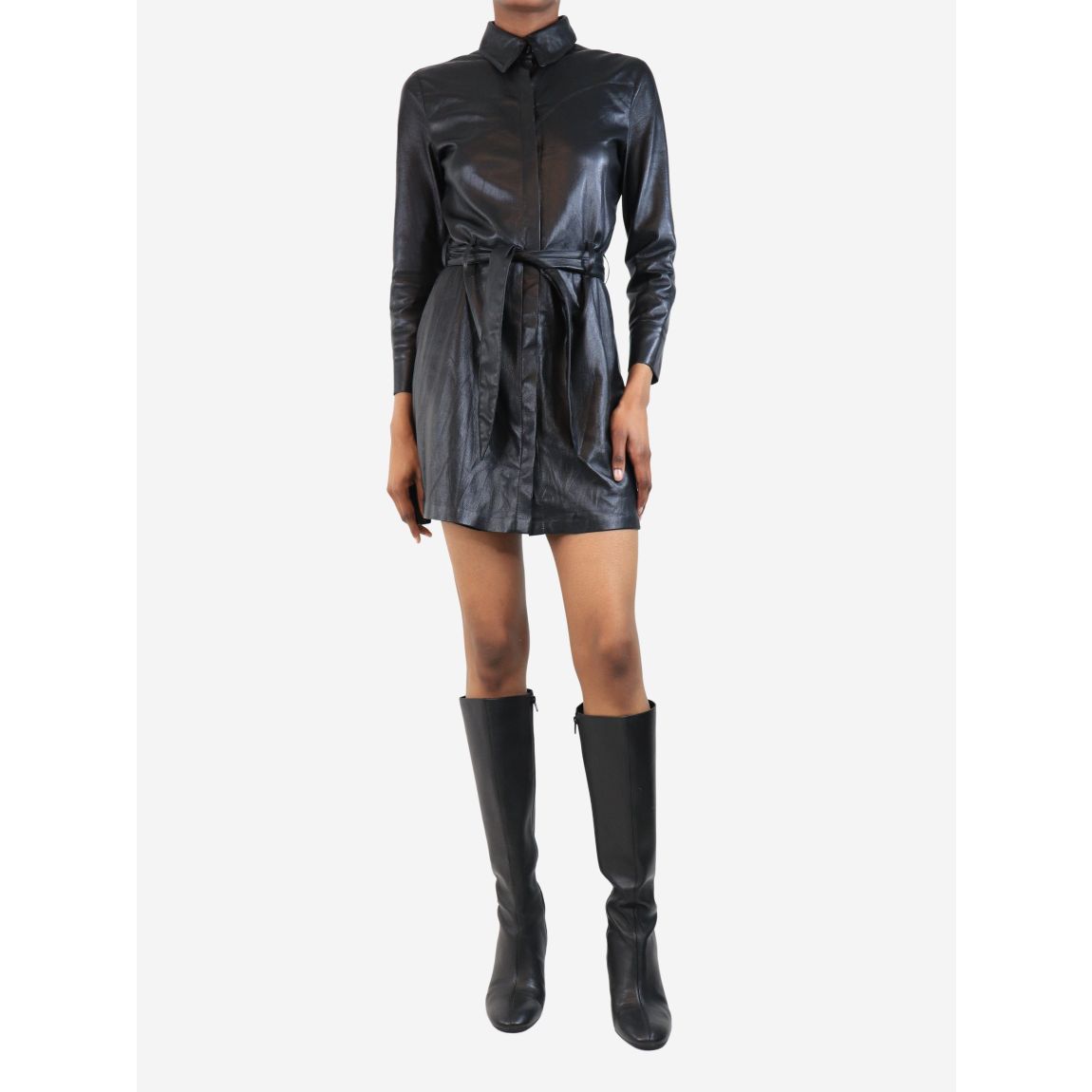 Black faux leather mini dress main product photo