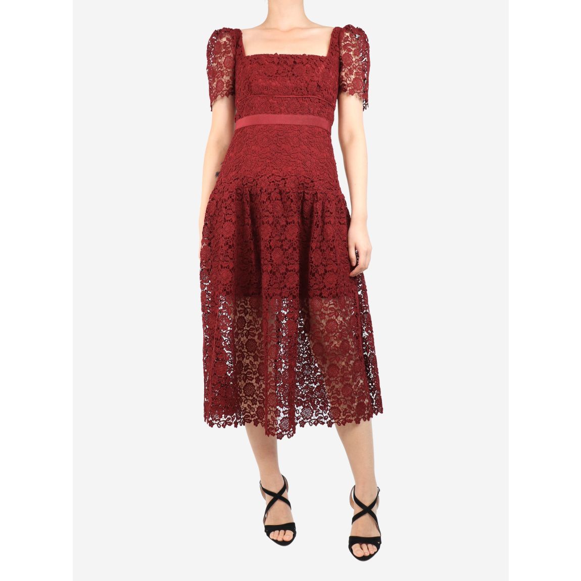Burgundy guipure lace midi dress - UK 8 main product photo