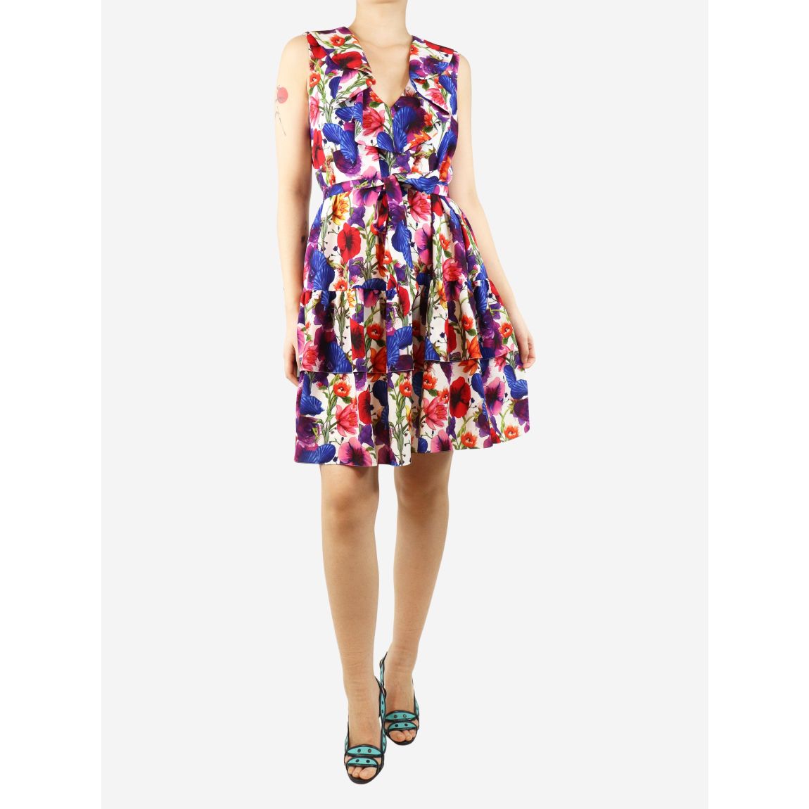 Multi floral mini dress with belt main product photo
