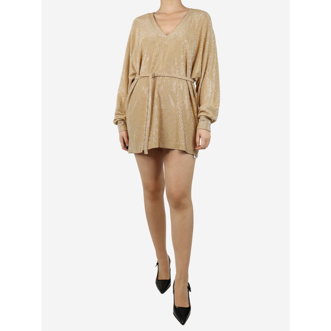Gold embellished v-neck mini dress main product photo