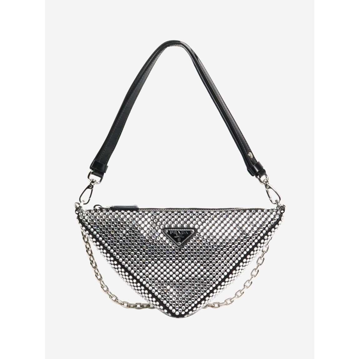 Black triangle embellished bag main product photo