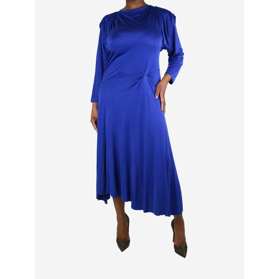 Royal blue Jaboti satin midi dress main product photo