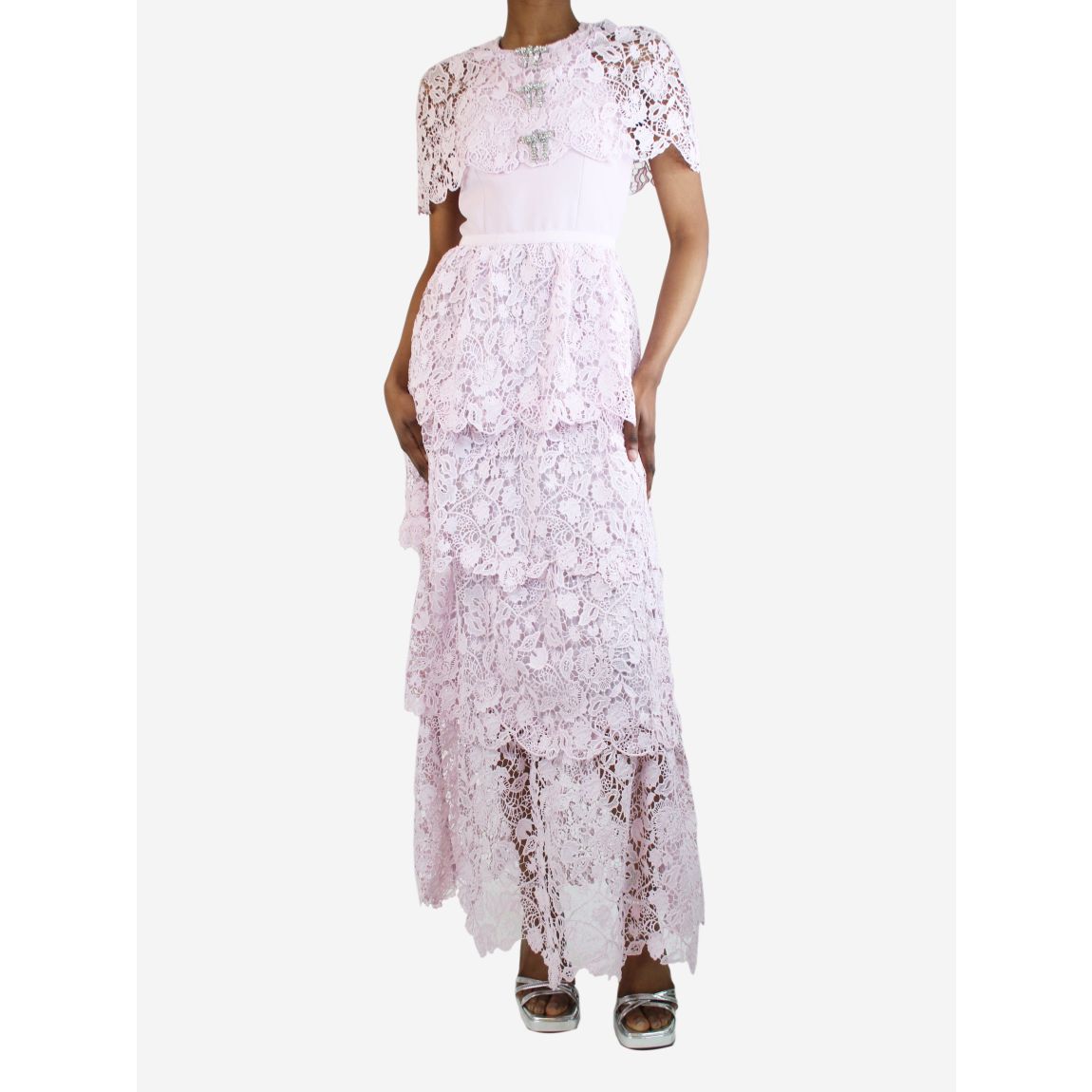 self-portrait Pink magnolia lace maxi dress main product photo