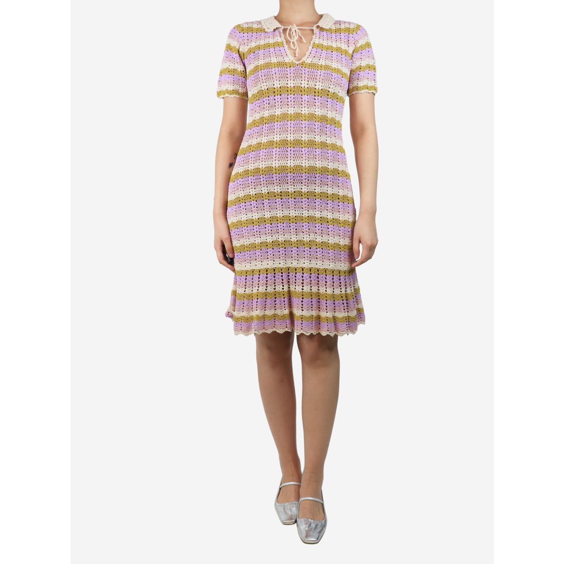 Multicolour striped crotchet midi dress , UK 8 main product photo
