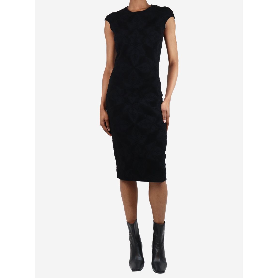 Black sleeveless wool jacquard pencil dress main product photo