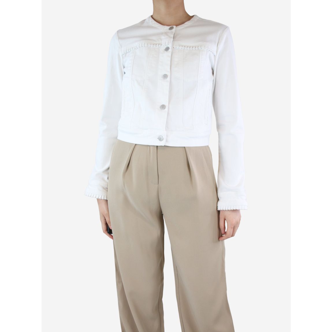 White cropped collarless jacket main product photo