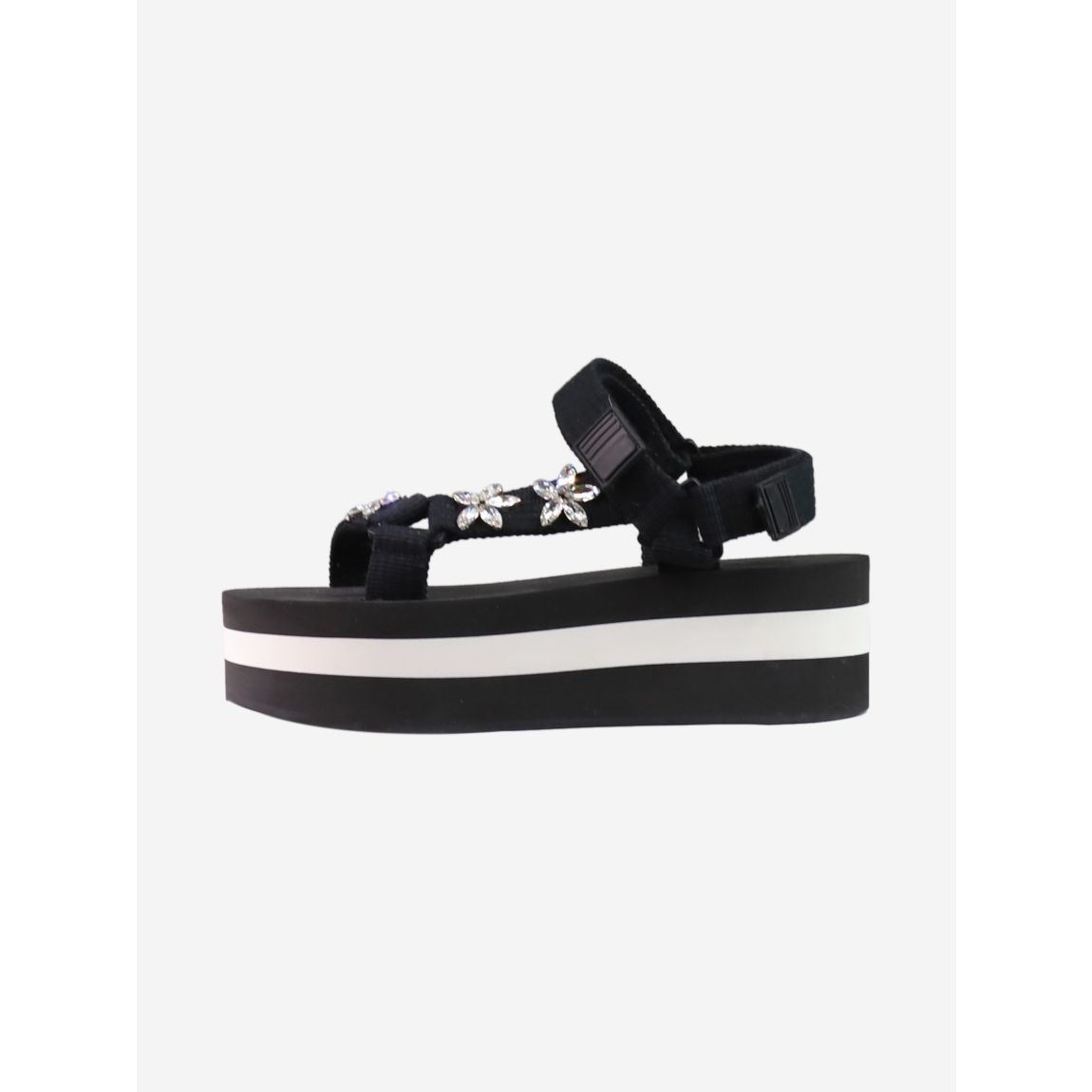 Black platform striped sandals main product photo