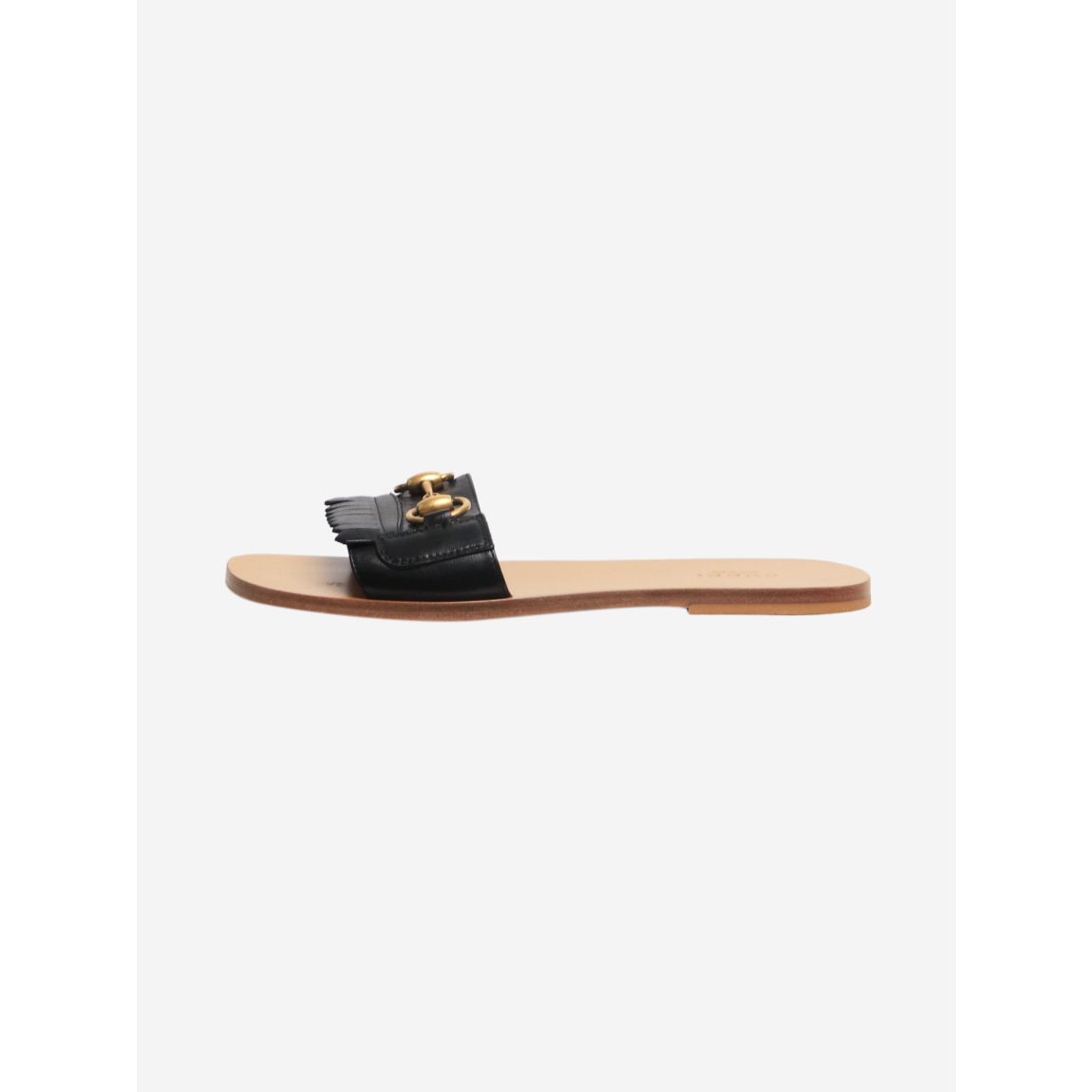 Black horsebit flat sandals main product photo