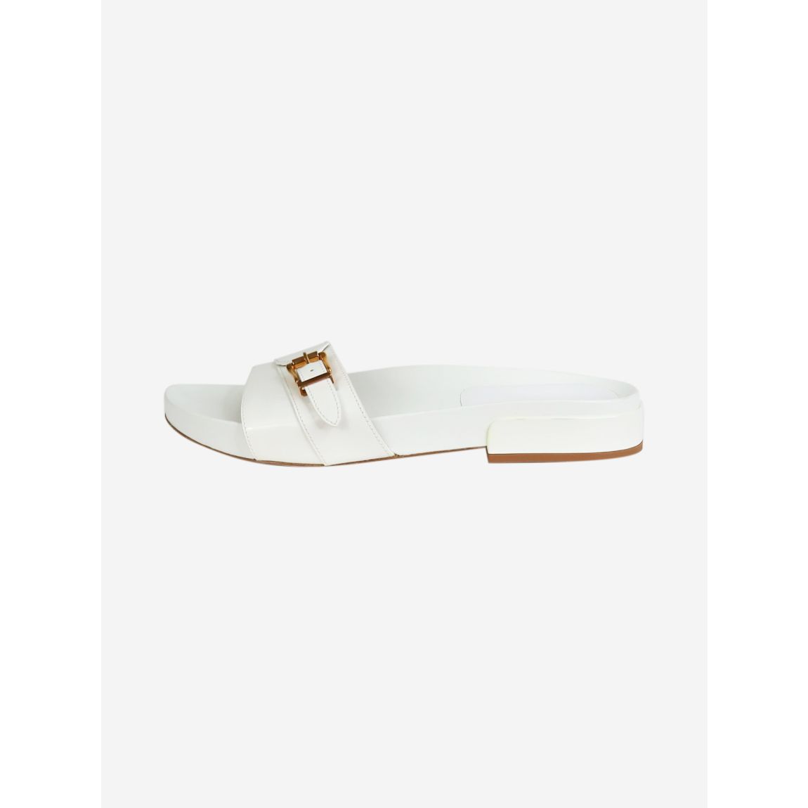 White leather buckled flat sandals main product photo
