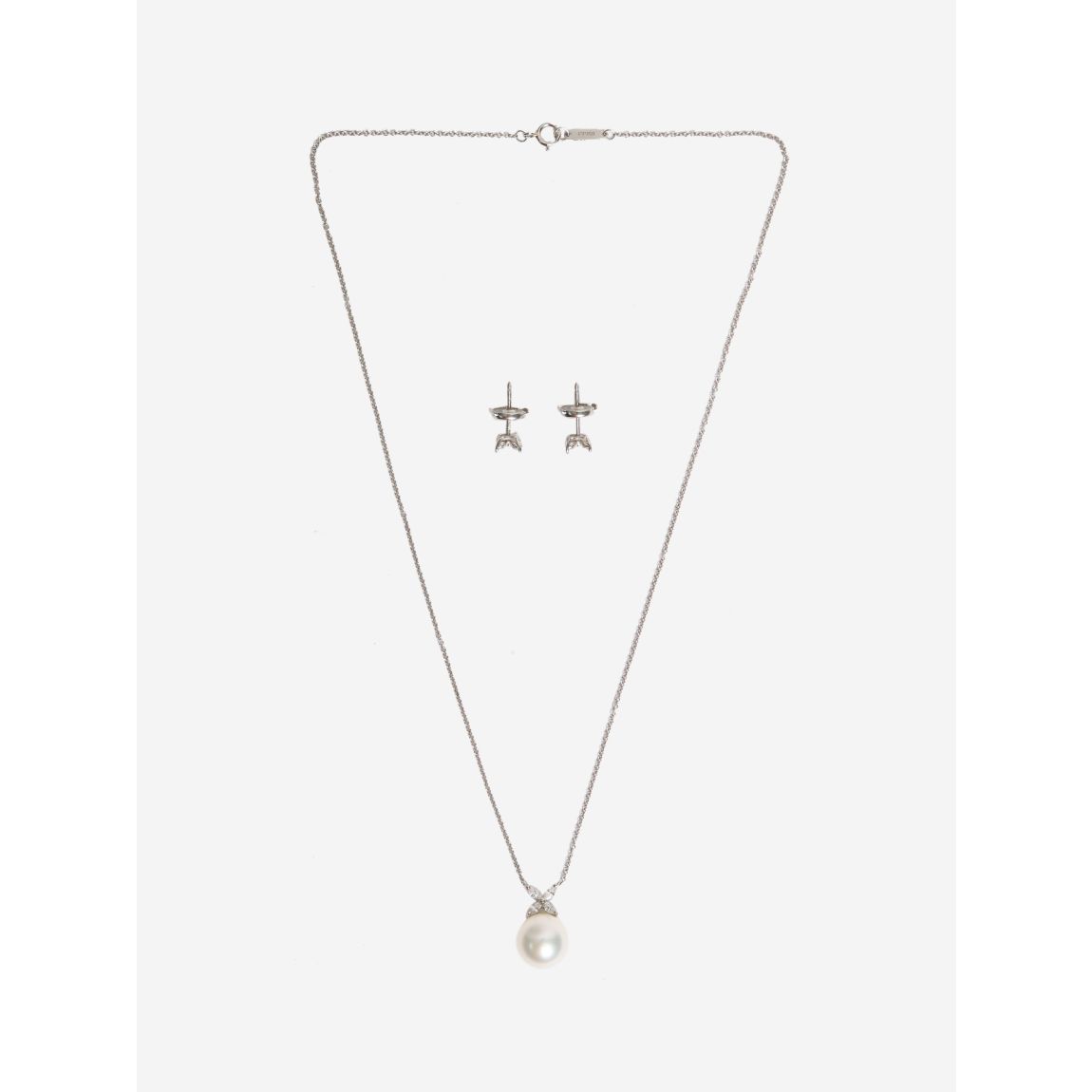Silver Victoria Pearl and Diamond pendant and earrings set main product photo