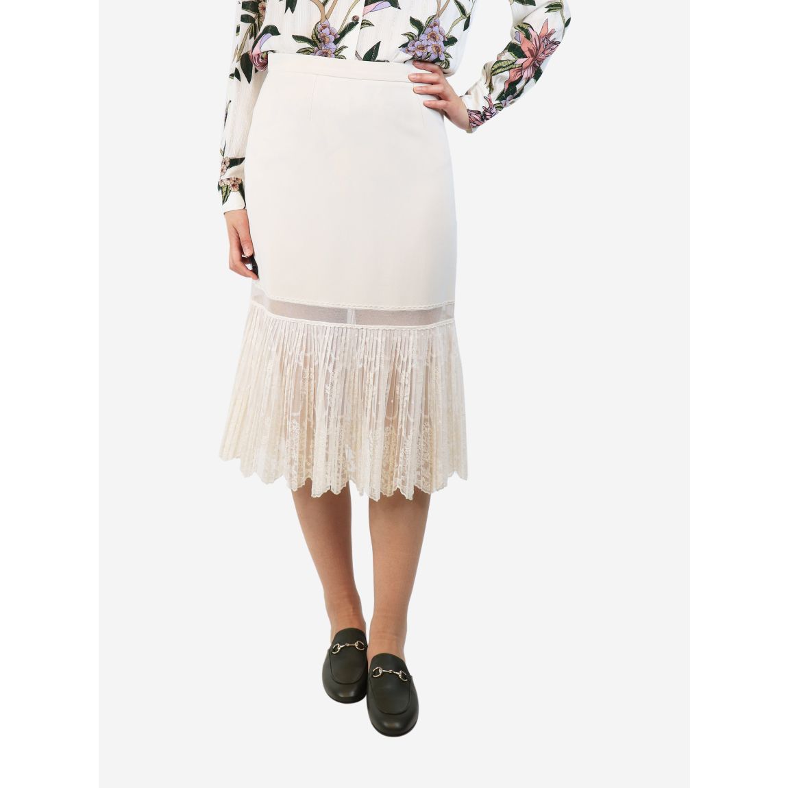 Cream midi skirt with lace trim main product photo