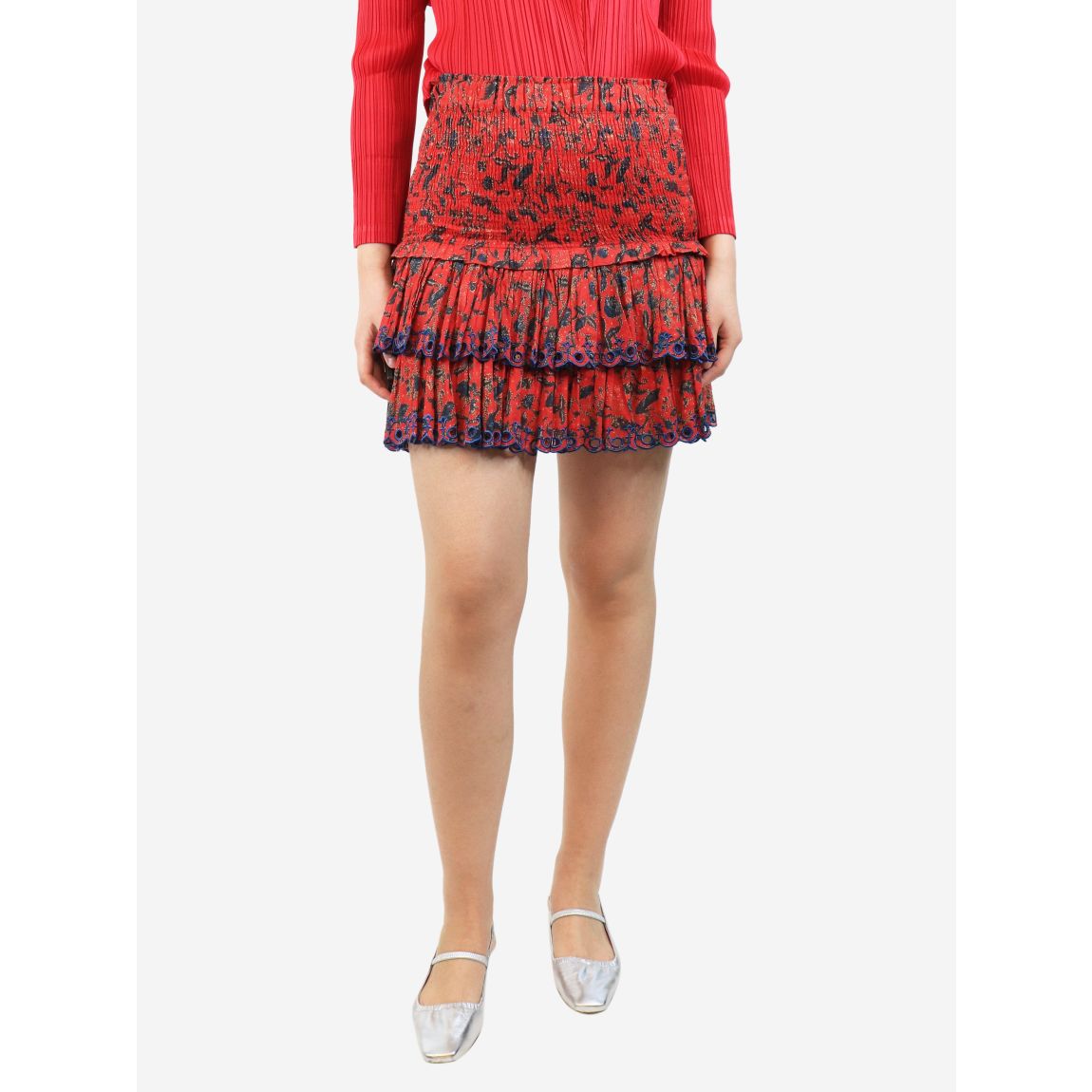 Red ruffled mini skirt , UK 8 main product photo