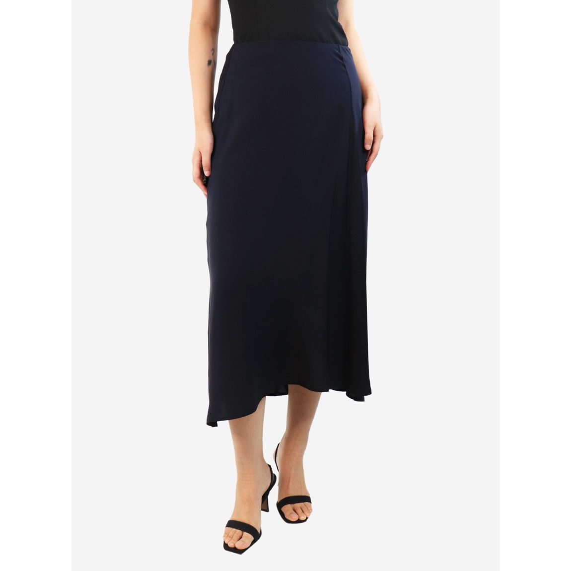Navy blue silk midi skirt main product photo
