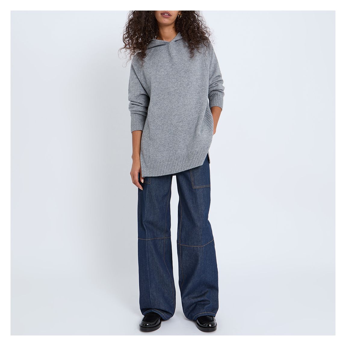 GREY CASHMERE BLEND LONGLINE HOODIE main product photo