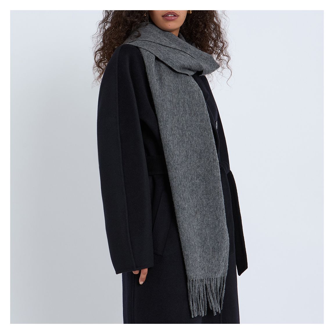 DARK GREY WOOL WOVEN SCARF main product photo