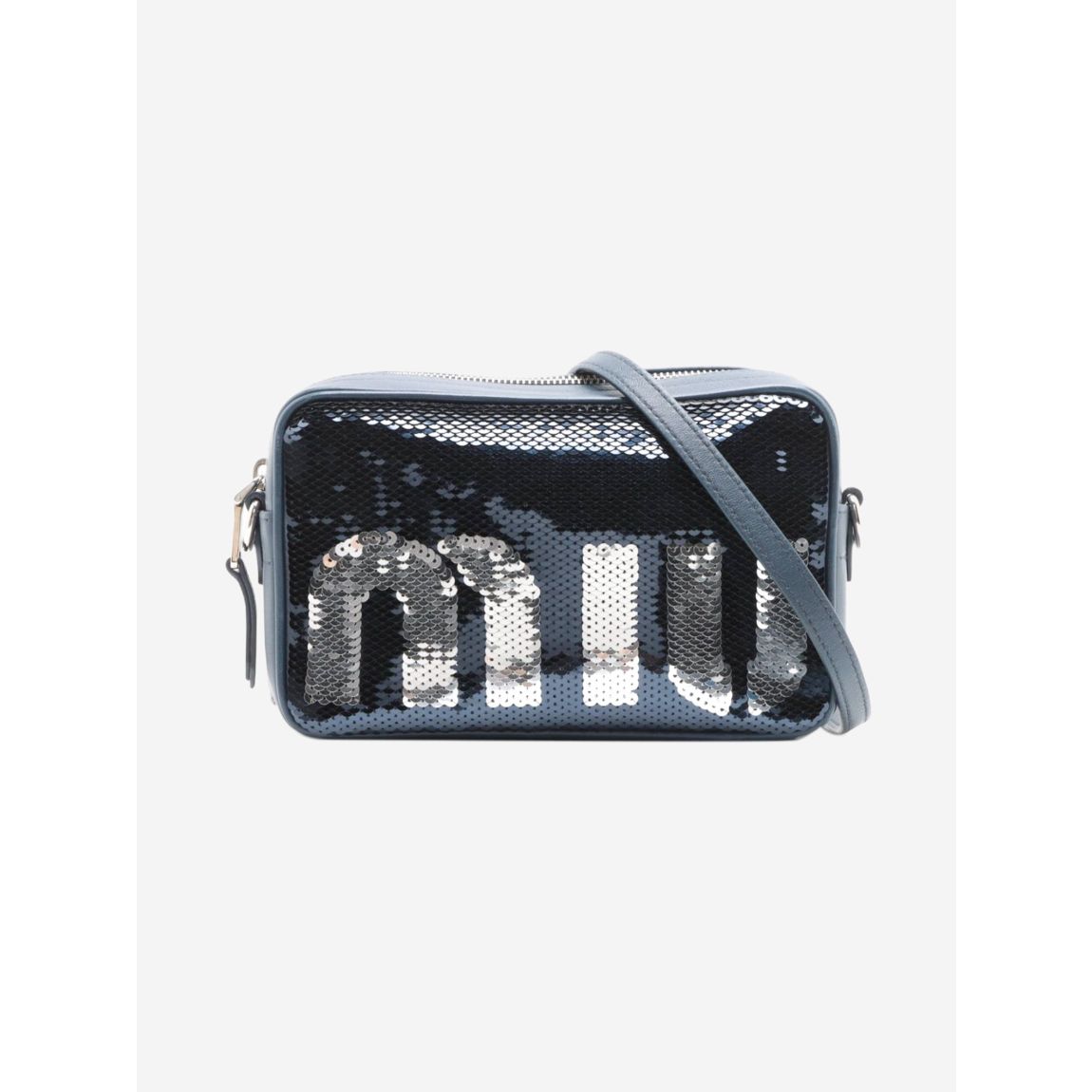Dark blue sequin logo pouch bag main product photo