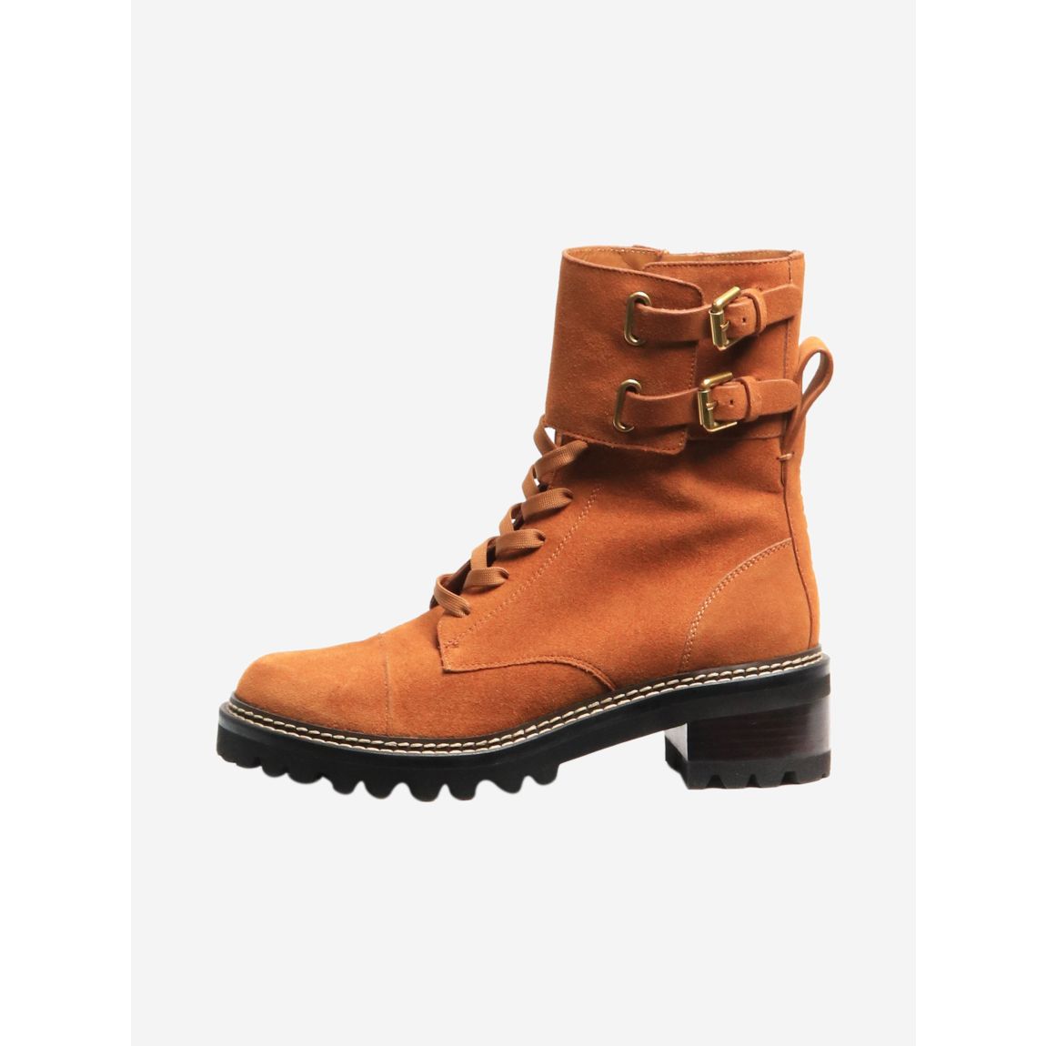 Brown suede combat boots main product photo