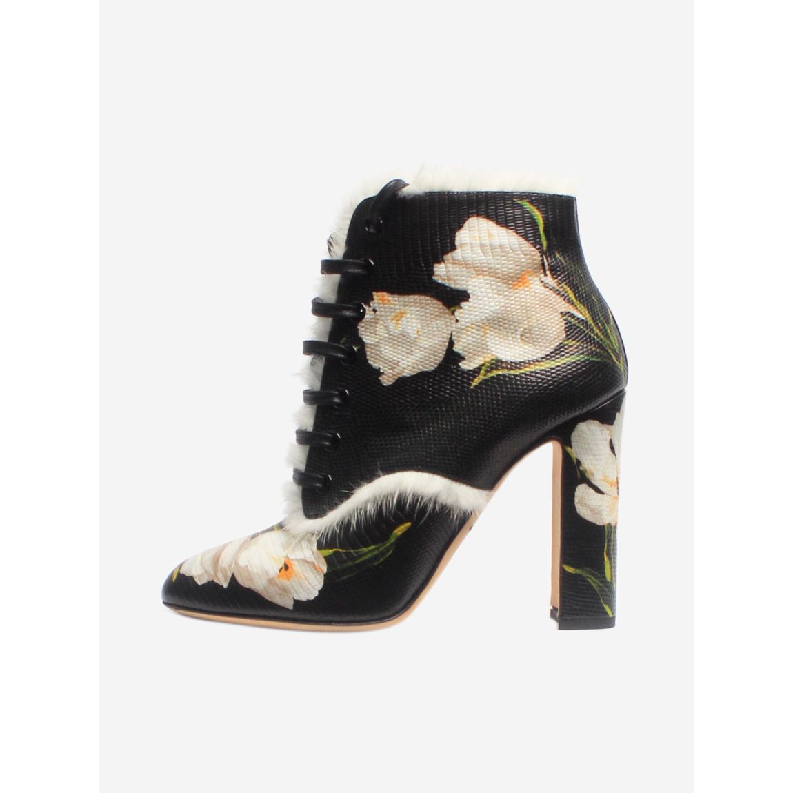 Black floral printed ankle boots main product photo