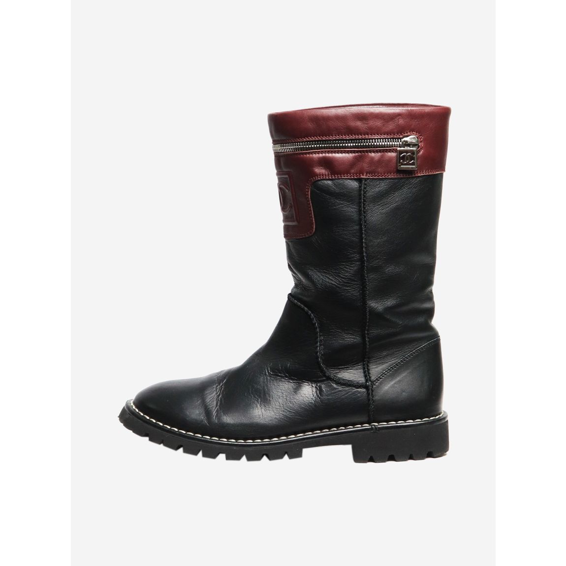 Black CC leather ziparound boots main product photo