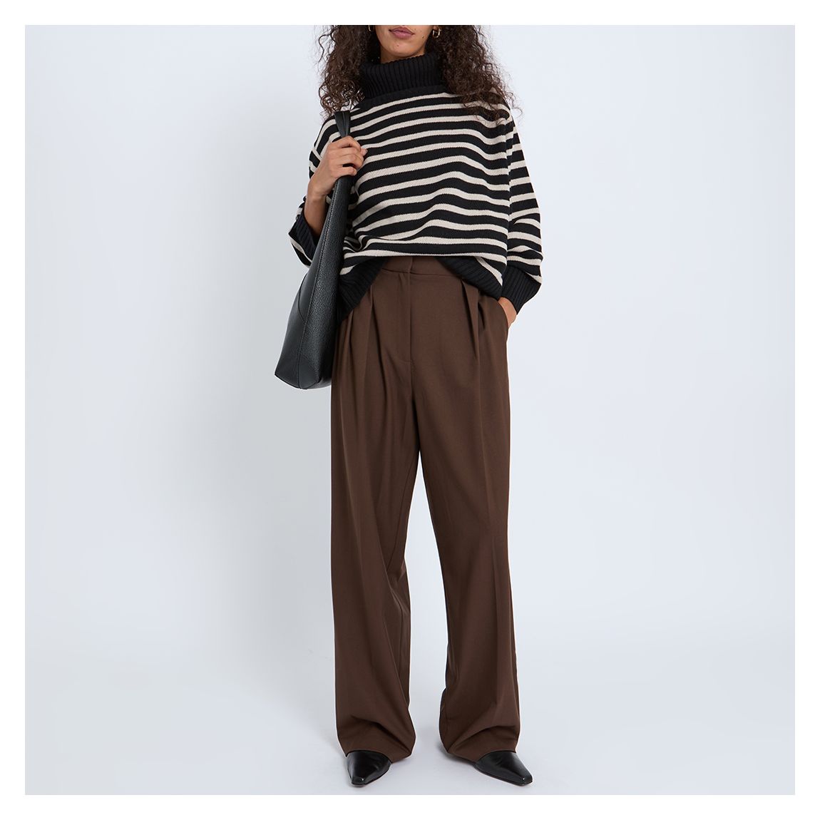 BLACK / NEW CREAM WOOL STRIPE ROLL NECK main product photo