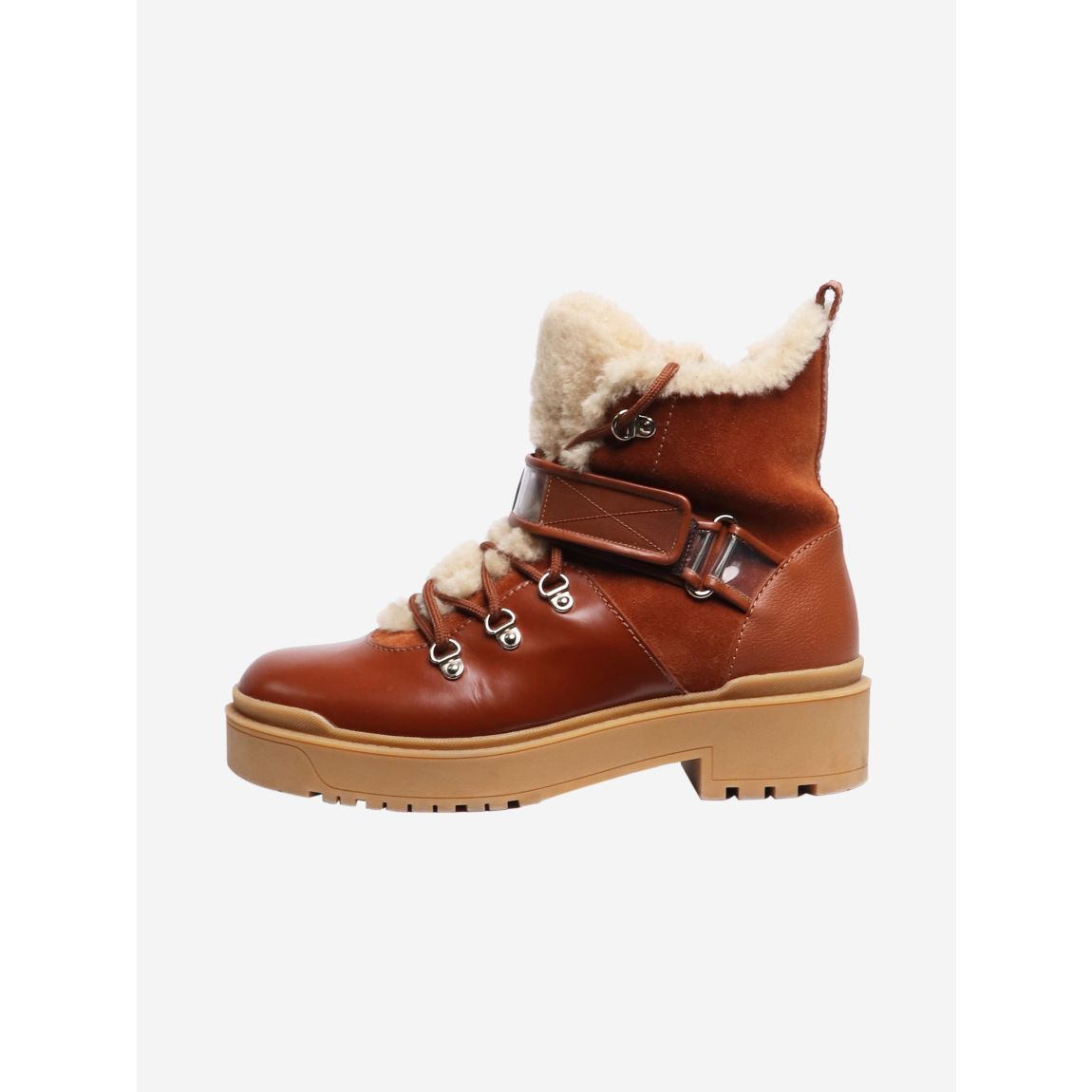 Brown shearling combat boots main product photo