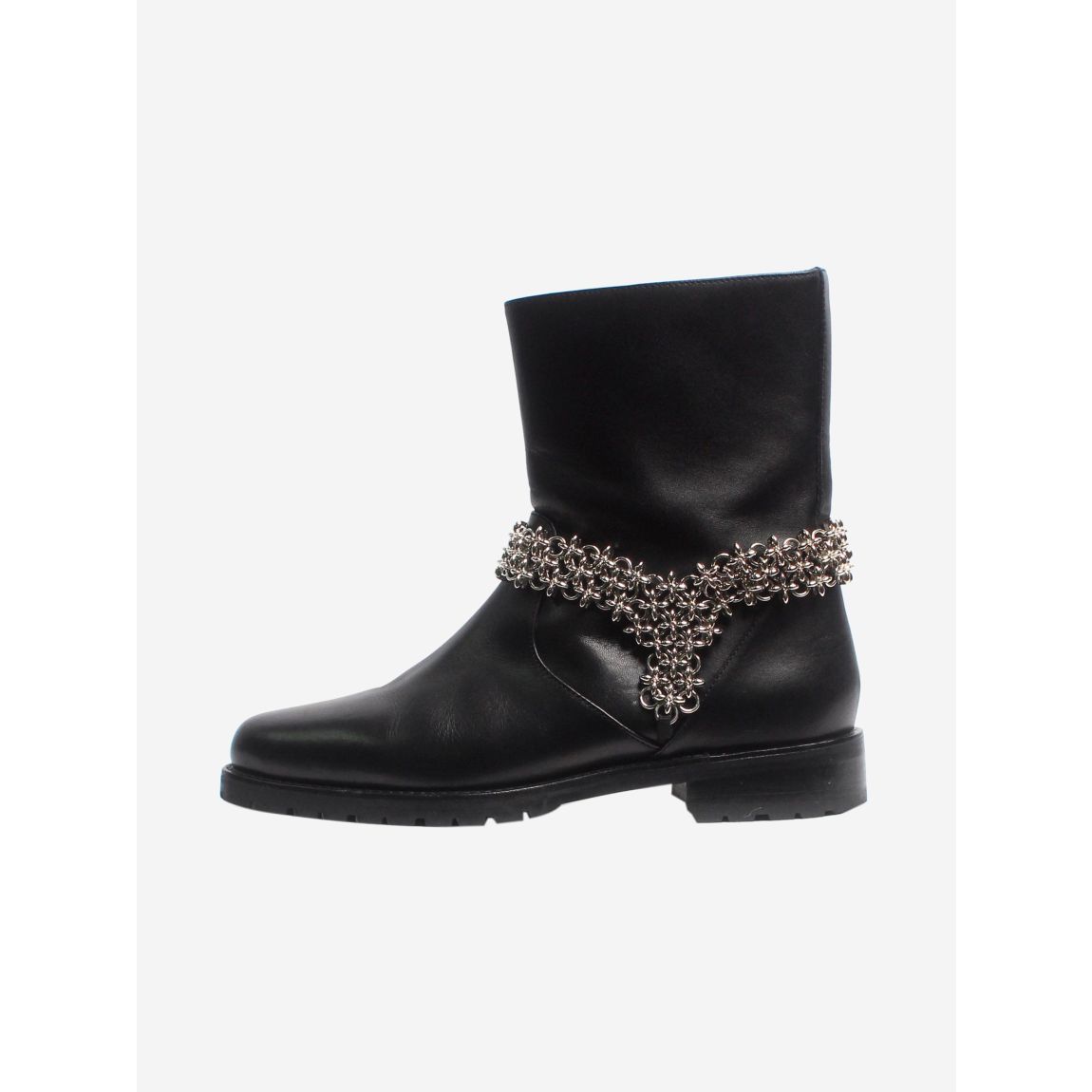 Black chainmail flat ankle boots main product photo