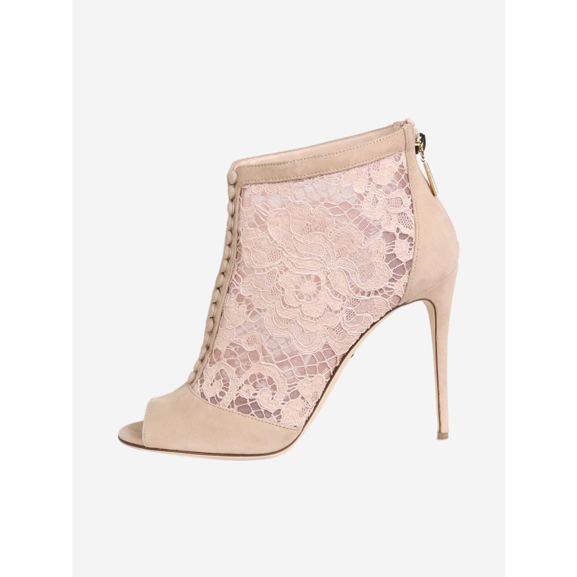 Light pink suede and lace open-toe booties main product photo