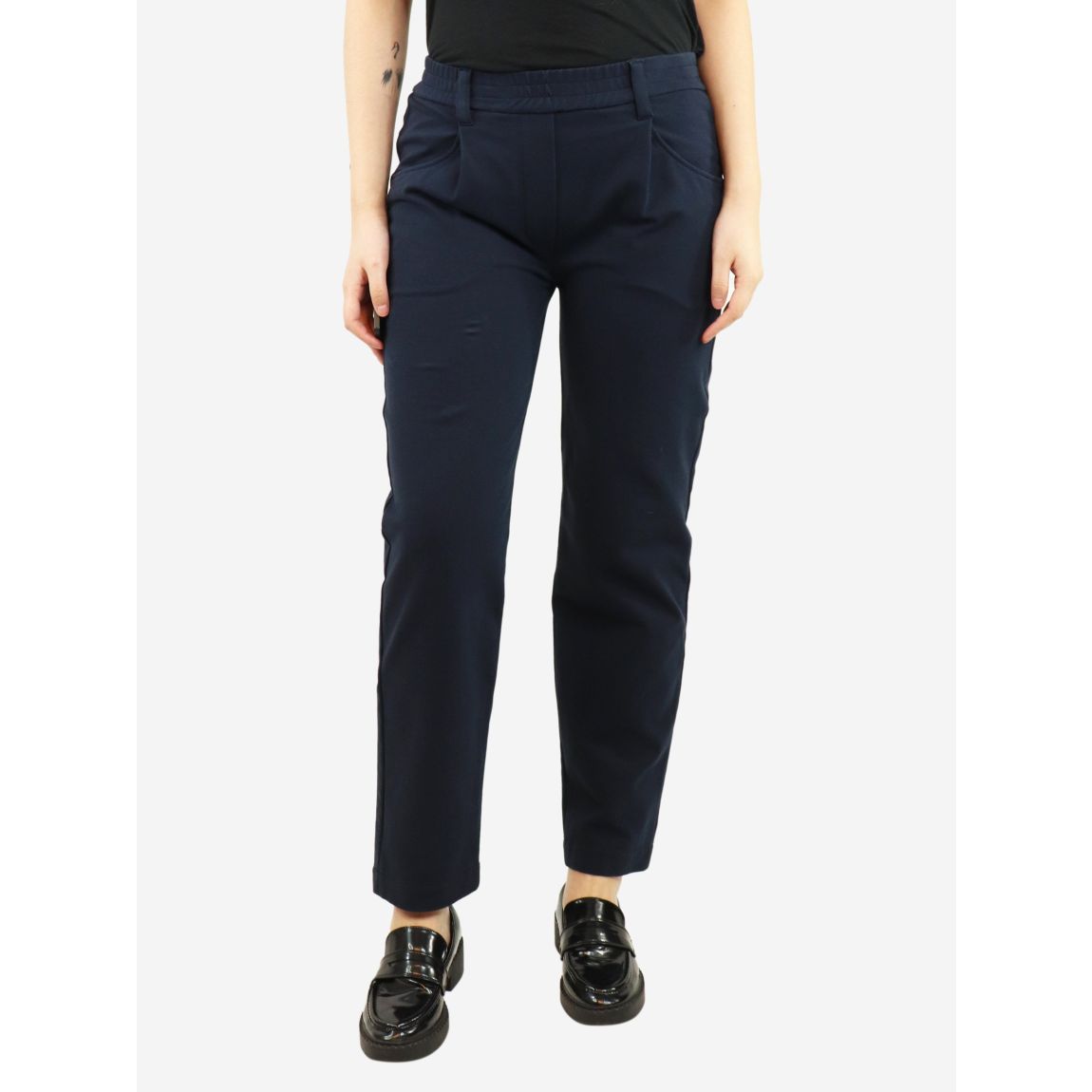 Navy blue pleated trousers main product photo