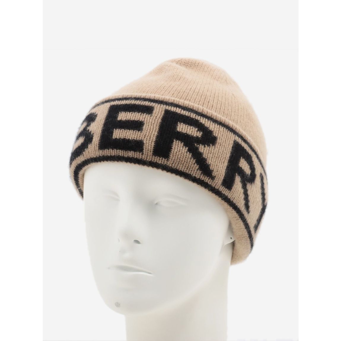 Light brown cashmere logo cuff beanie main product photo