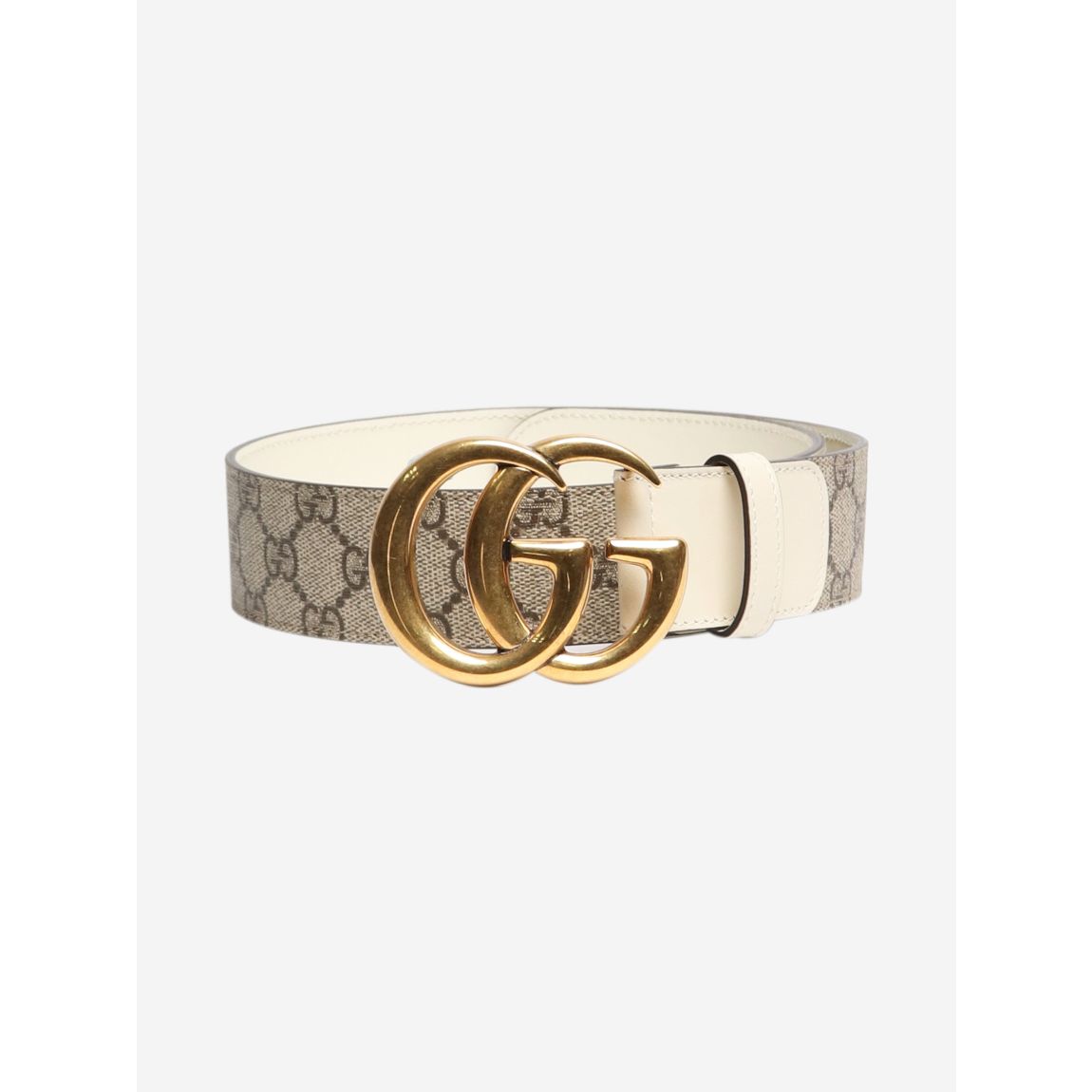 Cream and brown GG Marmont Monogram belt main product photo