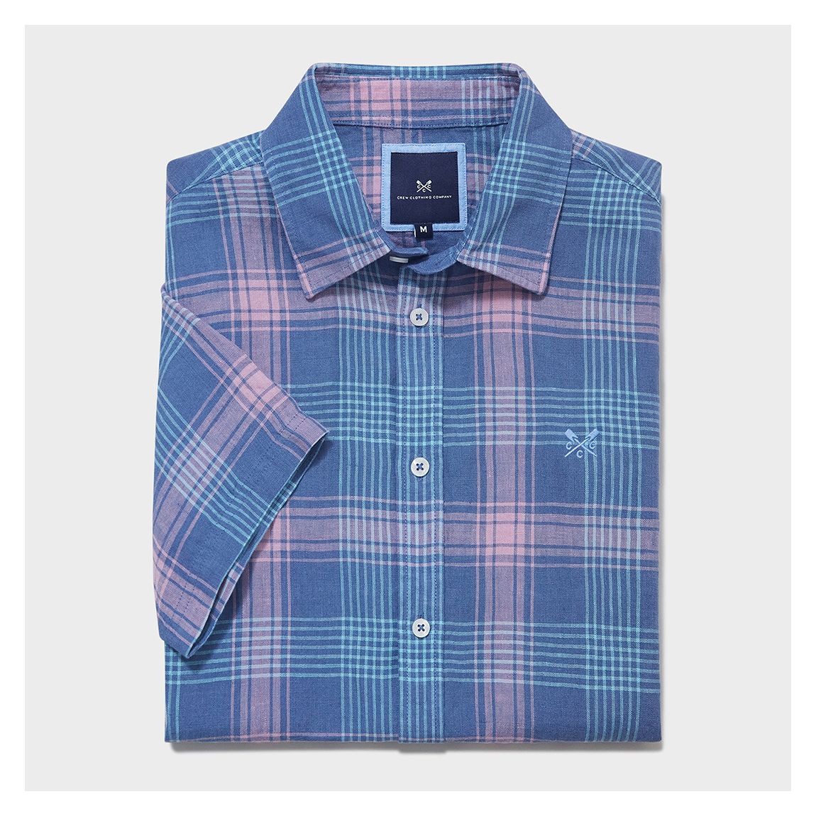Blue/Pink Short Sleeve Linen Check Shirt main product photo