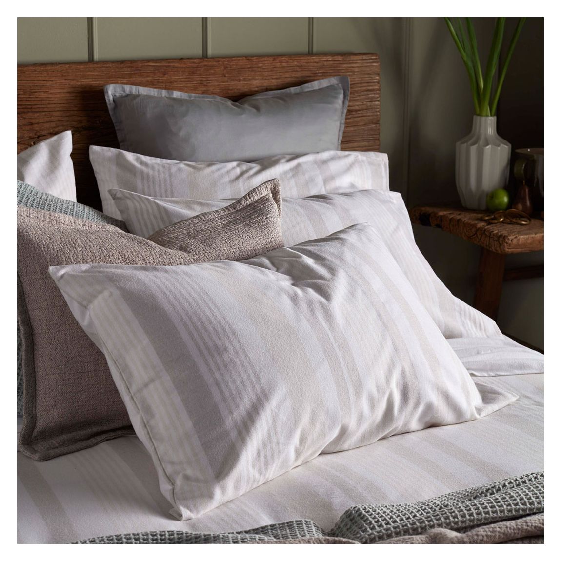 Natural Harry Stripe Brushed 100% Cotton Pillowcase, Housewife, Natural main product photo