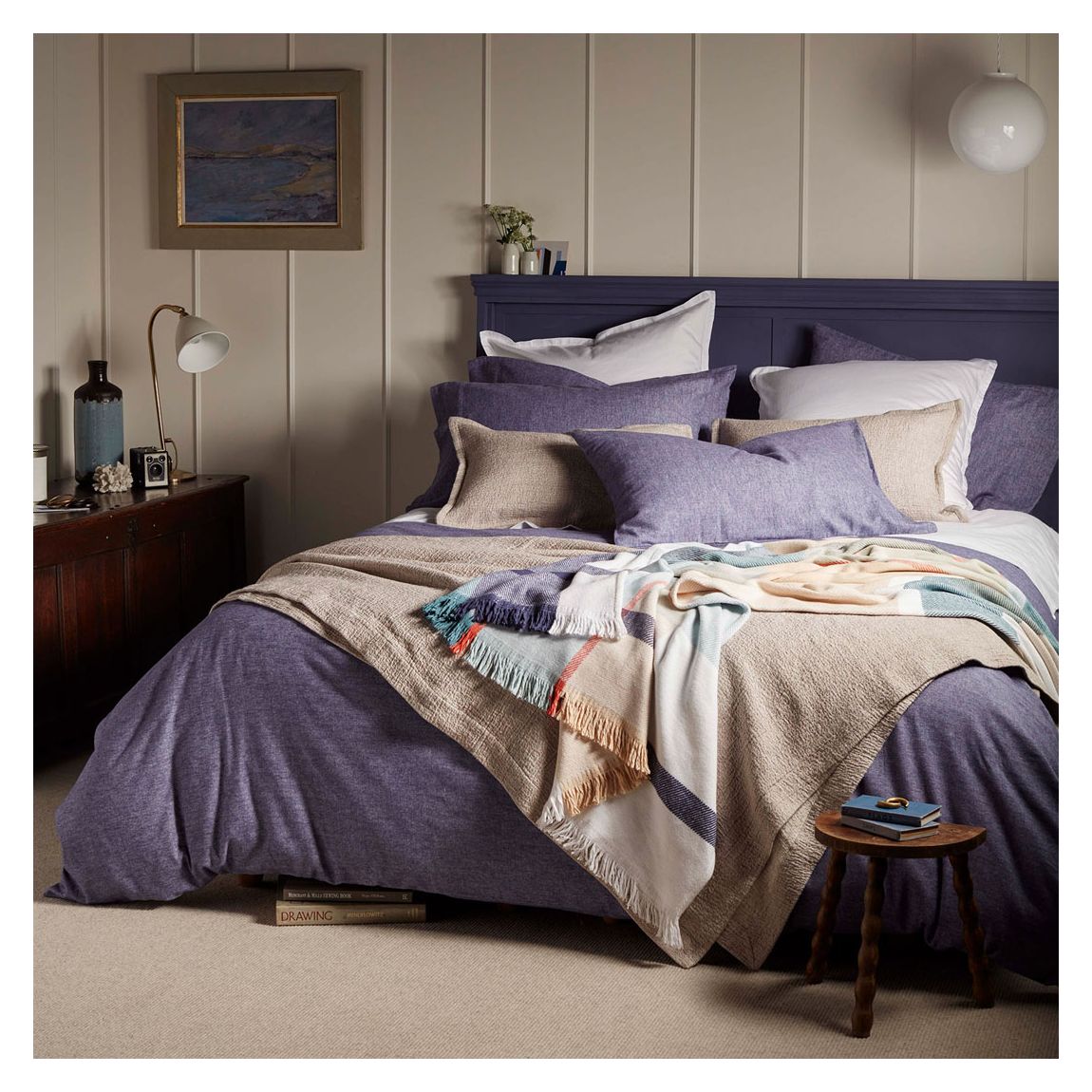 Navy Henry Brushed 100% Organic Cotton Duvet Cover, Single, Blue main product photo