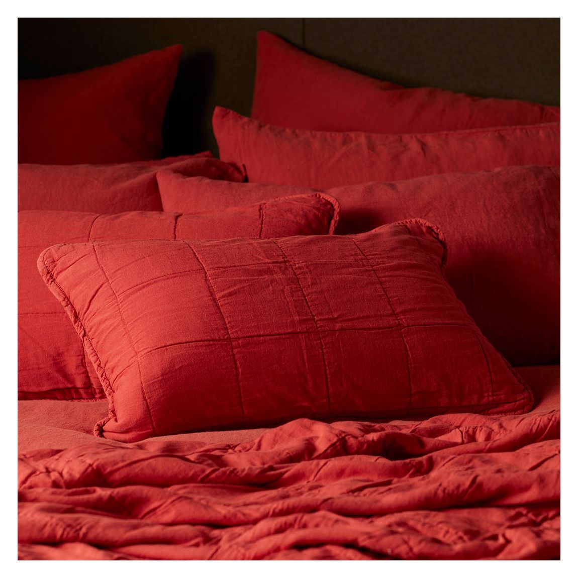 Paprika Finn 100% Cotton Quilted Rectangle Cushion Cover, Red main product photo