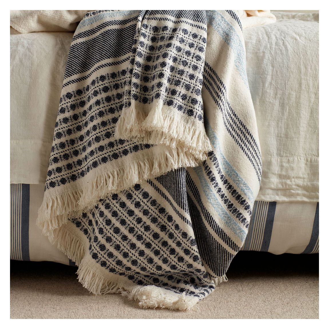 Blue Lewes Cotton Throw, Blue main product photo