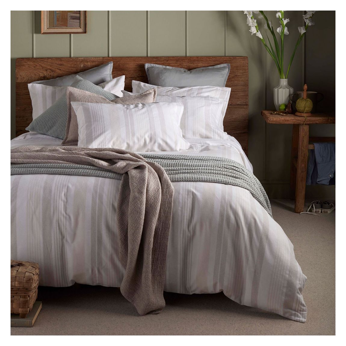 Natural Harry Stripe Brushed 100% Cotton Duvet Cover, Super King main product photo