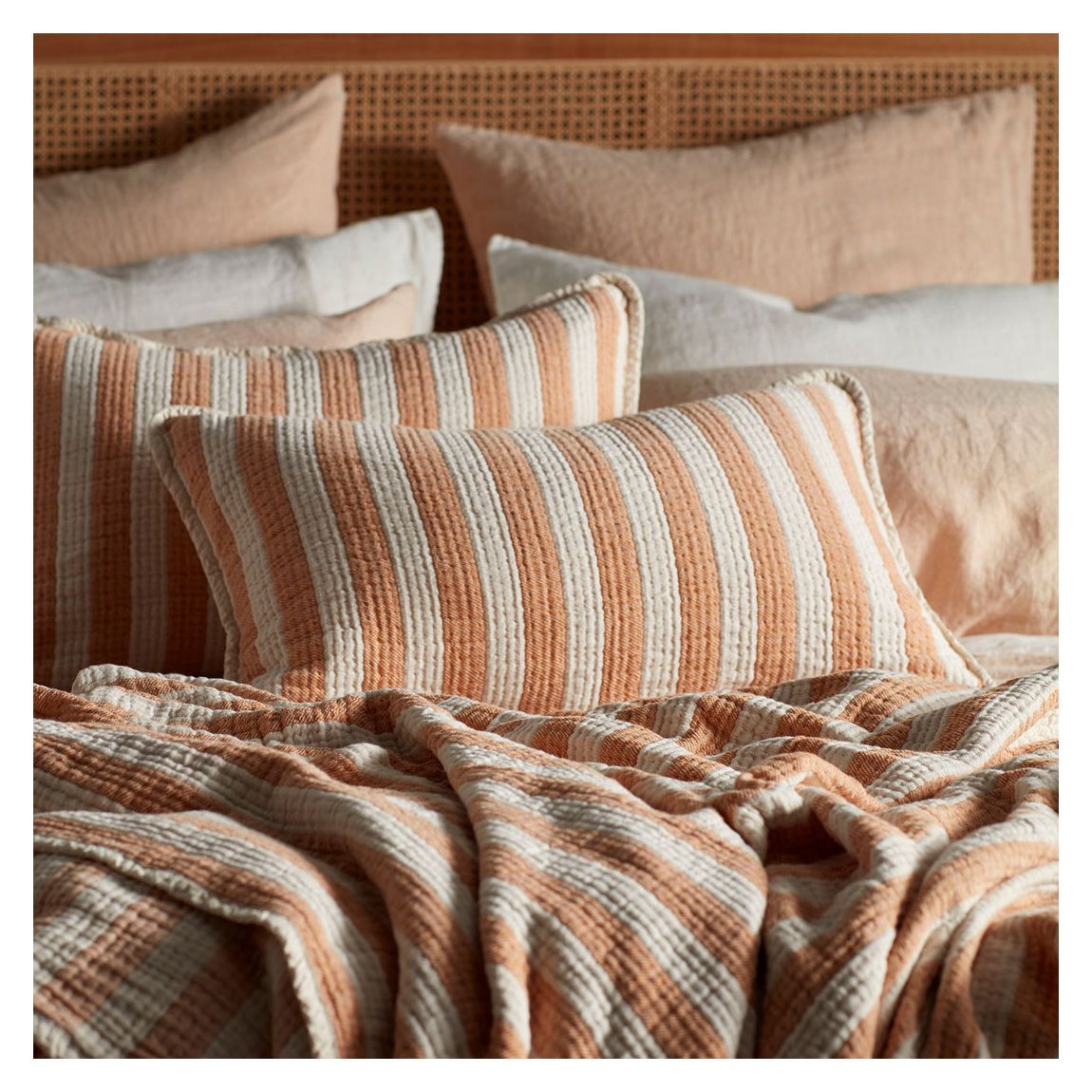 Butterscotch Reggie Stripe 100% Cotton Rectangle Cushion Cover, Orange main product photo