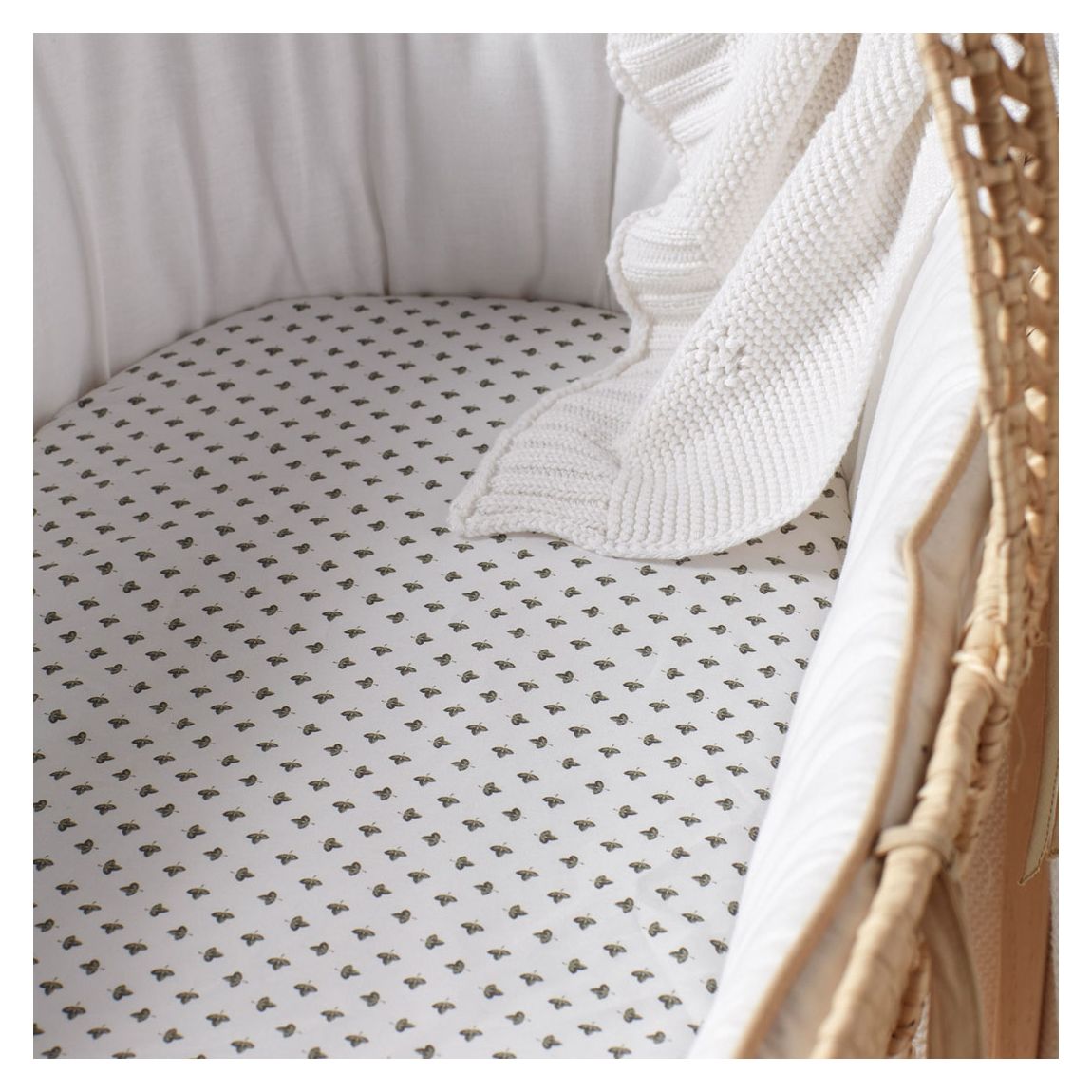 Olive Little Leaf 100% Organic Cotton Fitted Sheet, Moses , Green main product photo