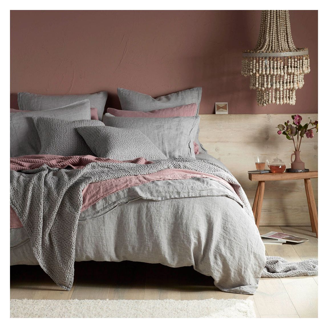 Flint Grey 100% Linen Fitted Sheet, Single, Grey main product photo
