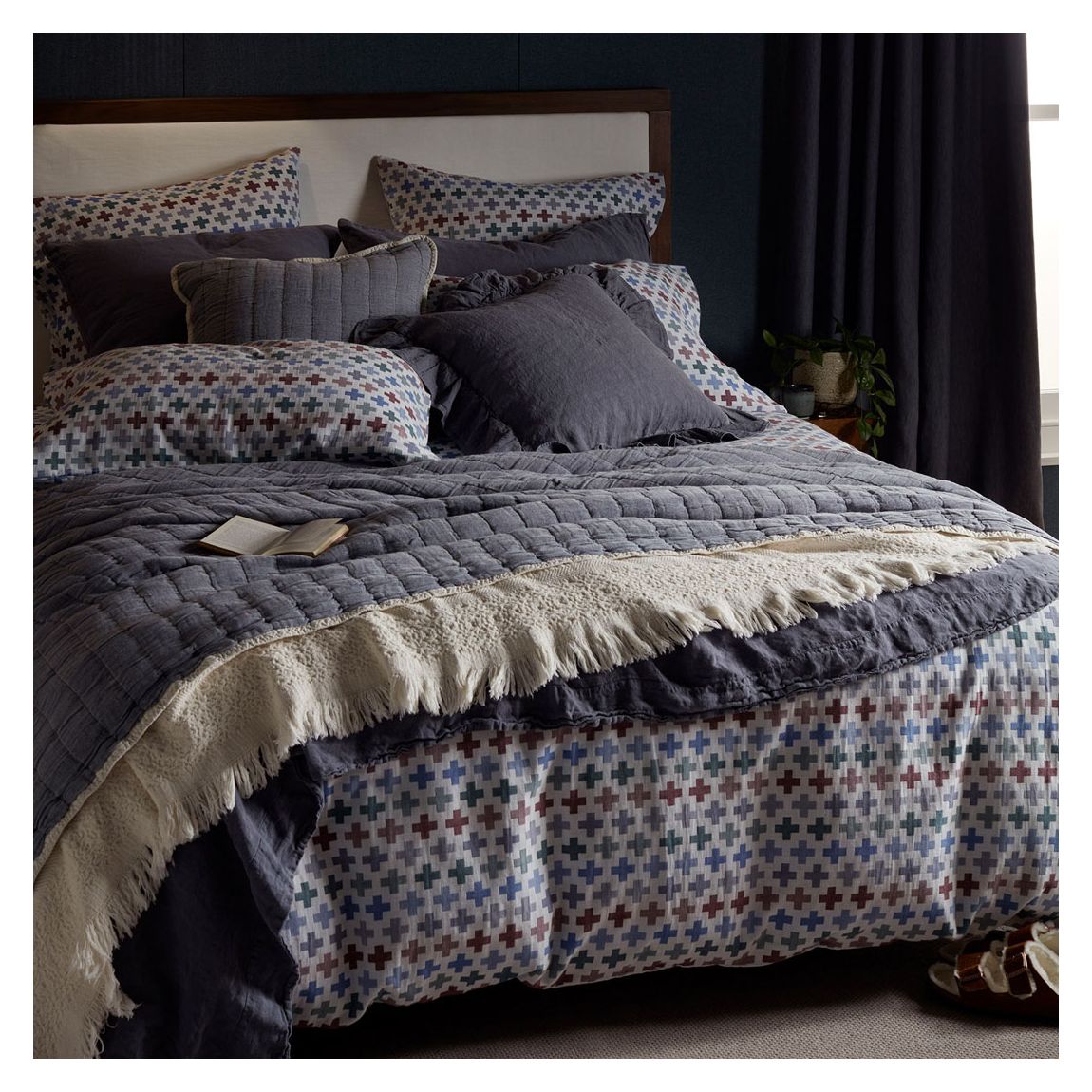 French , Blue Leah 100% Linen Cushion Cover, Blue main product photo
