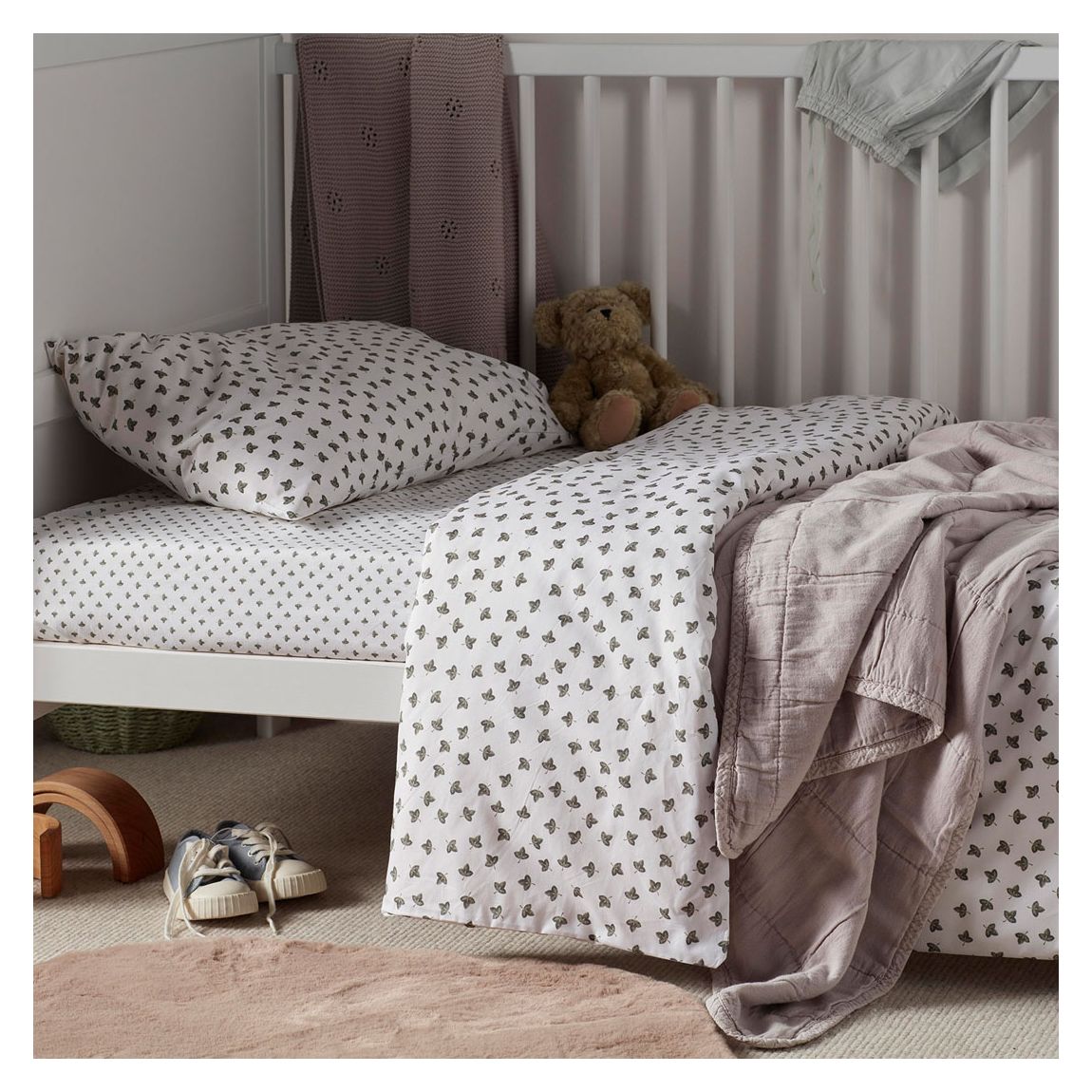 Olive Little Leaf 100% Organic Cotton Fitted Sheet, Small Cot , Green main product photo