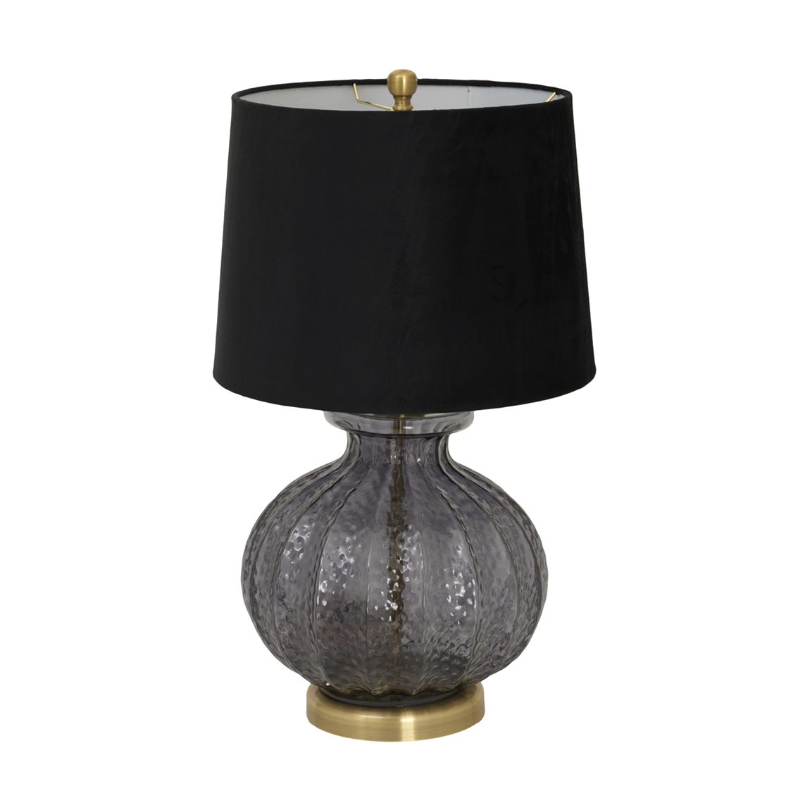 Luxton Glass Fluted Lamp With Black Velvet Shade, Black & Gold main product photo