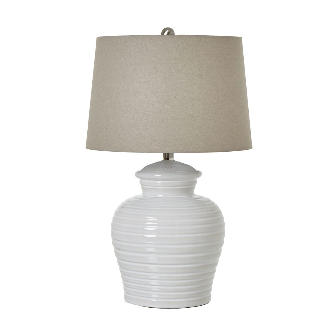 Ceramic Pot Lamp With Linen Shade, White main product photo
